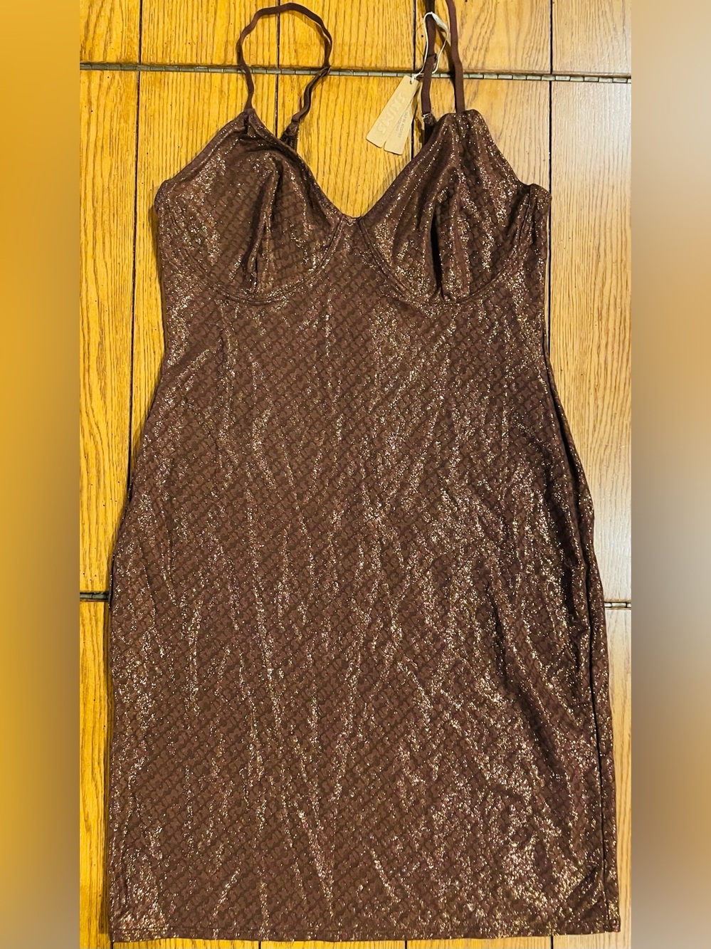 NWT SKIMS Foil Mesh Slip cami all over logo print, XL, coffee color